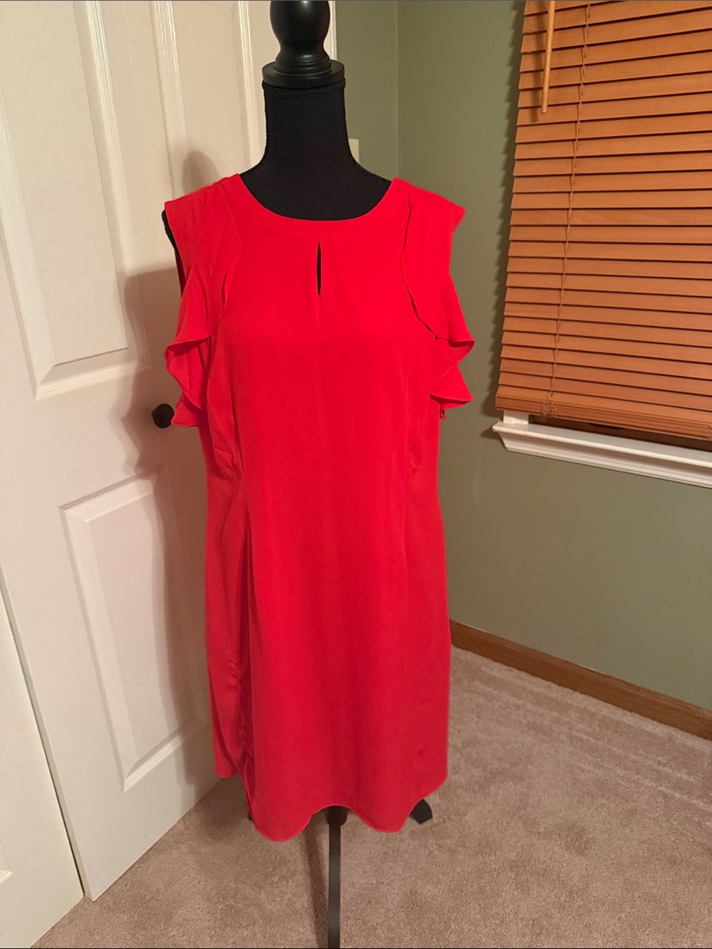 Sleeveless Red Ruffle Detail Sheath Dress